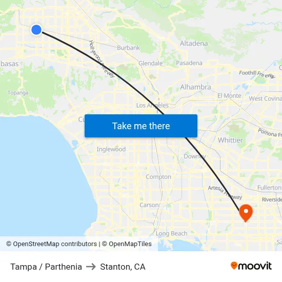 Tampa / Parthenia to Stanton, CA map