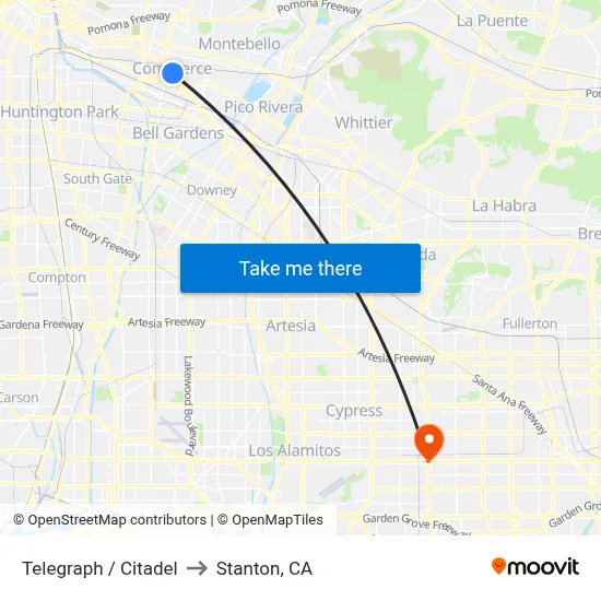 Telegraph / Citadel to Stanton, CA map
