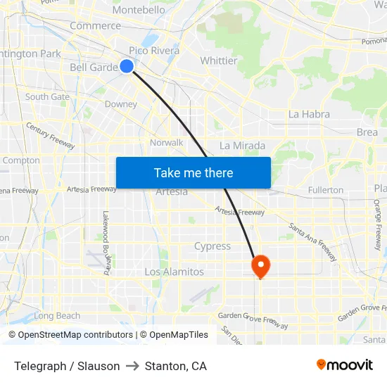 Telegraph / Slauson to Stanton, CA map