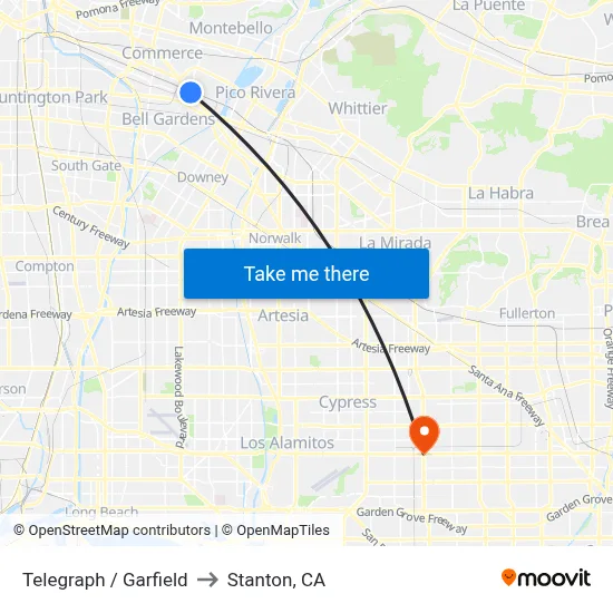 Telegraph / Garfield to Stanton, CA map