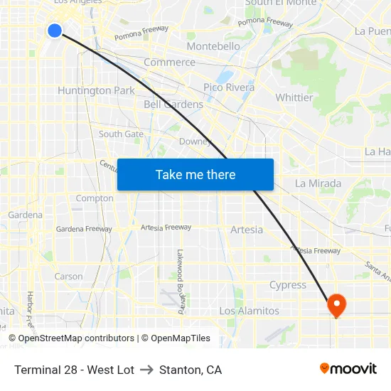 Terminal 28 - West Lot to Stanton, CA map