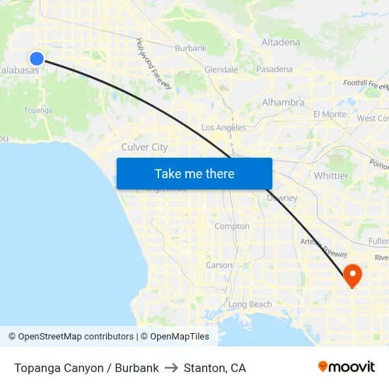 Topanga Canyon / Burbank to Stanton, CA map