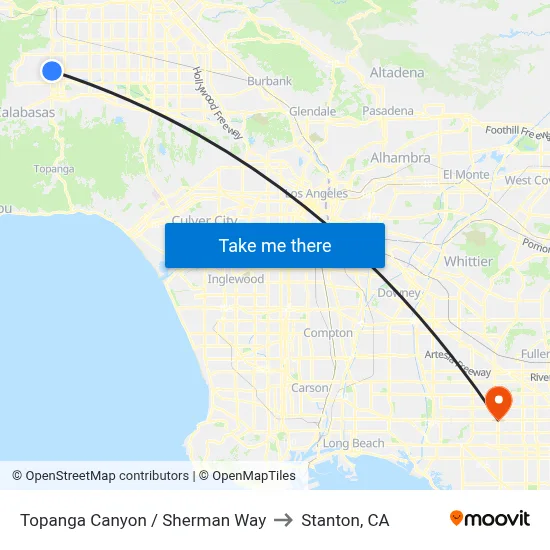 Topanga Canyon / Sherman Way to Stanton, CA map