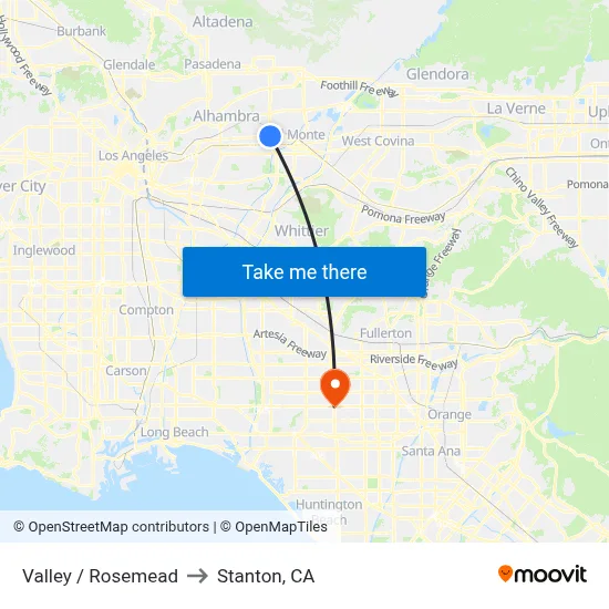 Valley / Rosemead to Stanton, CA map