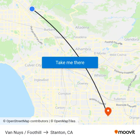 Van Nuys / Foothill to Stanton, CA map