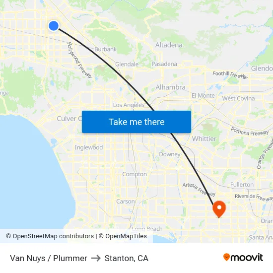Van Nuys / Plummer to Stanton, CA map