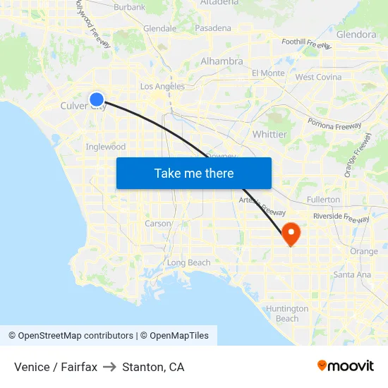 Venice / Fairfax to Stanton, CA map