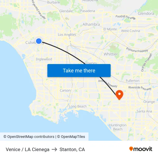 Venice / La Cienega to Stanton, CA map