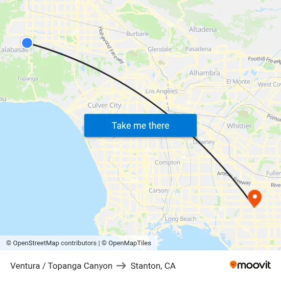 Ventura / Topanga Canyon to Stanton, CA map