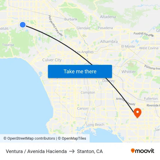 Ventura / Avenida Hacienda to Stanton, CA map