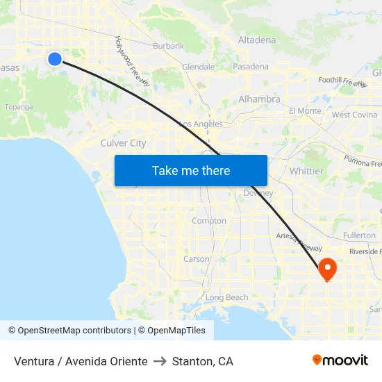 Ventura / Avenida Oriente to Stanton, CA map