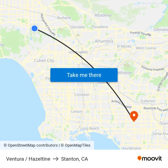 Ventura / Hazeltine to Stanton, CA map