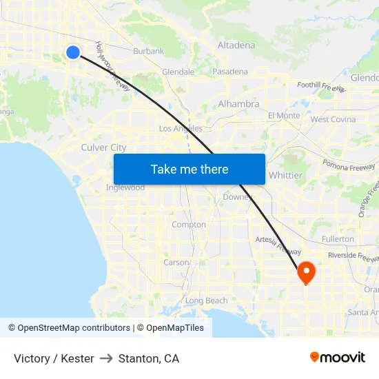 Victory / Kester to Stanton, CA map