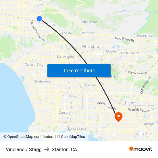 Vineland / Stagg to Stanton, CA map