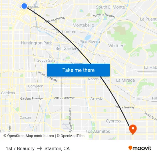 1st / Beaudry to Stanton, CA map