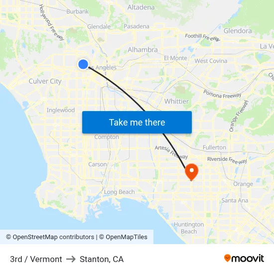 3rd / Vermont to Stanton, CA map