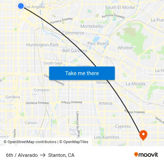 6th / Alvarado to Stanton, CA map