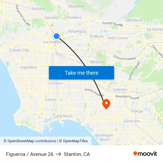 Figueroa / Avenue 26 to Stanton, CA map