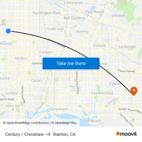 Century / Crenshaw to Stanton, CA map