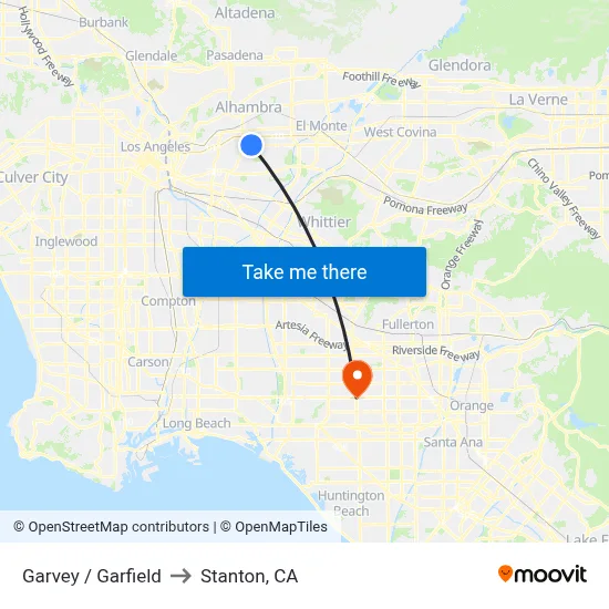 Garvey / Garfield to Stanton, CA map