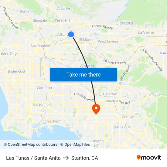 Las Tunas / Santa Anita to Stanton, CA map