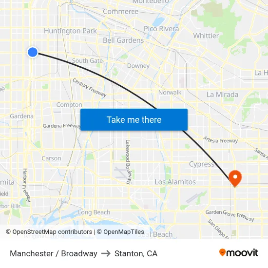 Manchester / Broadway to Stanton, CA map