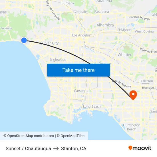 Sunset / Chautauqua to Stanton, CA map