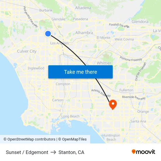 Sunset / Edgemont to Stanton, CA map