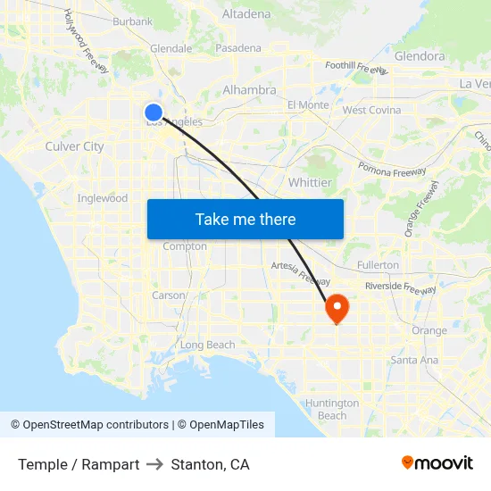 Temple / Rampart to Stanton, CA map