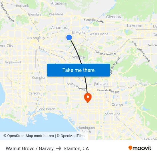 Walnut Grove / Garvey to Stanton, CA map