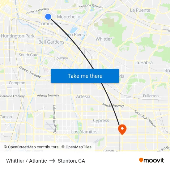 Whittier / Atlantic to Stanton, CA map
