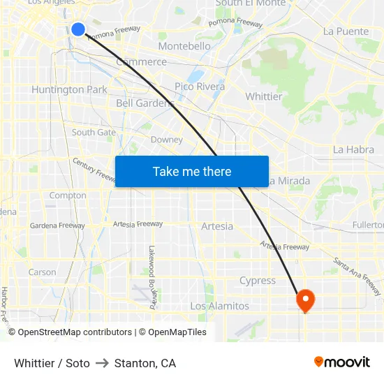 Whittier / Soto to Stanton, CA map