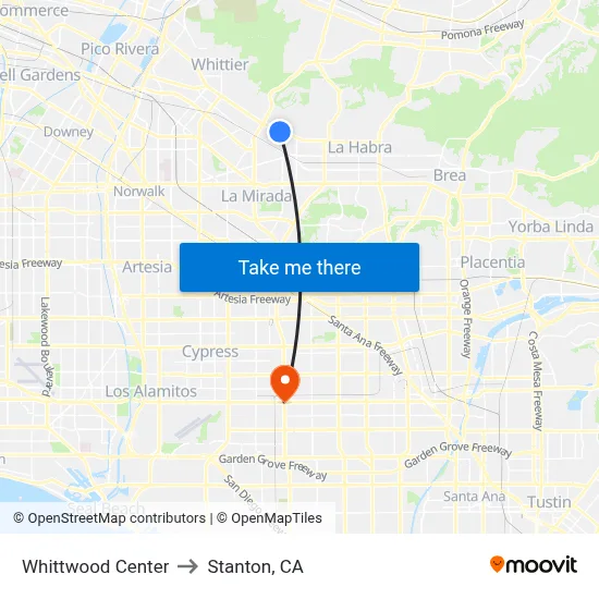 Whittwood Center to Stanton, CA map