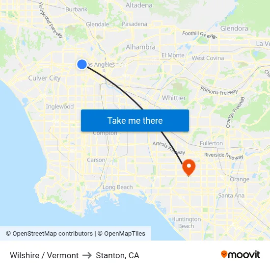 Wilshire / Vermont to Stanton, CA map