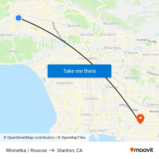 Winnetka / Roscoe to Stanton, CA map