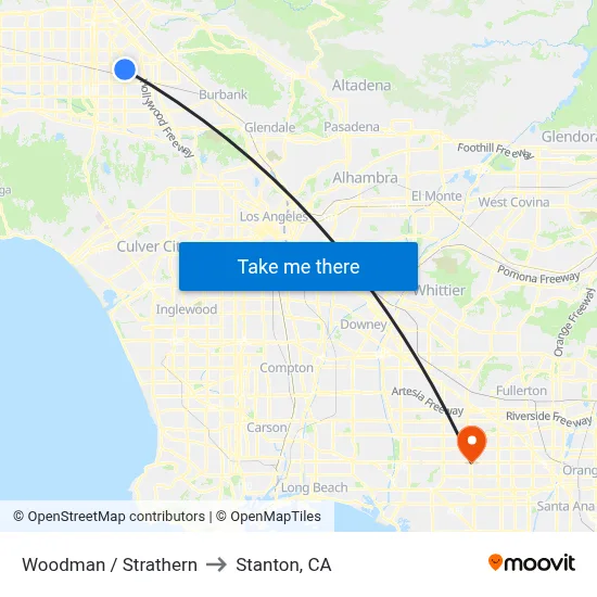 Woodman / Strathern to Stanton, CA map