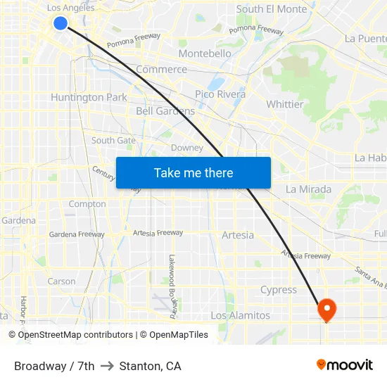Broadway / 7th to Stanton, CA map