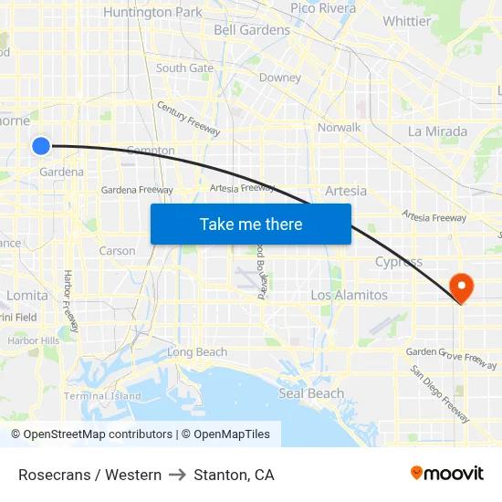Rosecrans / Western to Stanton, CA map