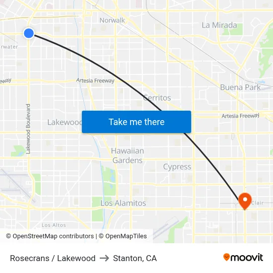 Rosecrans / Lakewood to Stanton, CA map