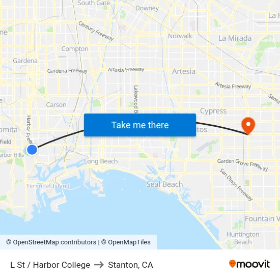 L St / Harbor College to Stanton, CA map