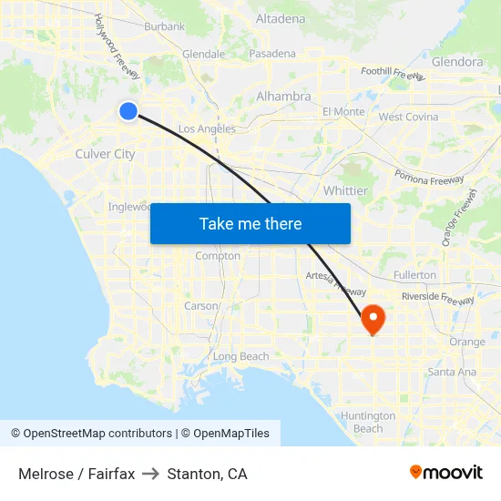 Melrose / Fairfax to Stanton, CA map