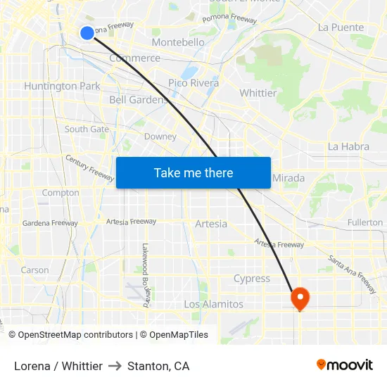 Lorena / Whittier to Stanton, CA map