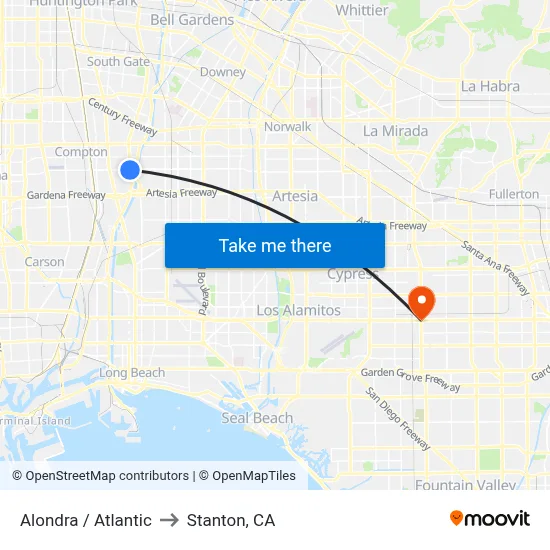 Alondra / Atlantic to Stanton, CA map
