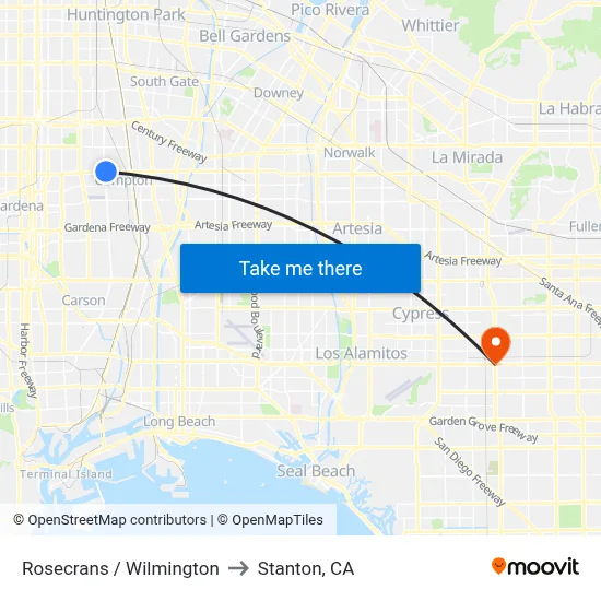 Rosecrans / Wilmington to Stanton, CA map