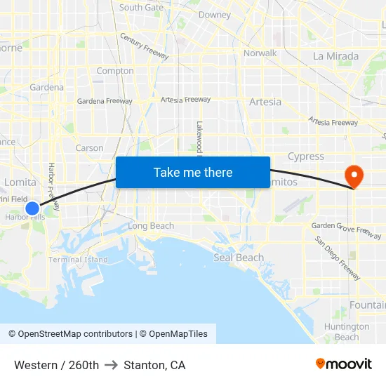 Western / 260th to Stanton, CA map