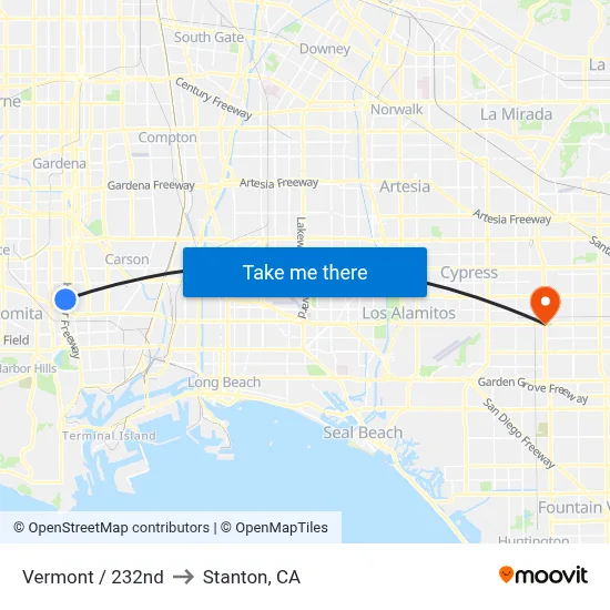 Vermont / 232nd to Stanton, CA map