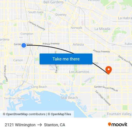 2121 Wilmington to Stanton, CA map
