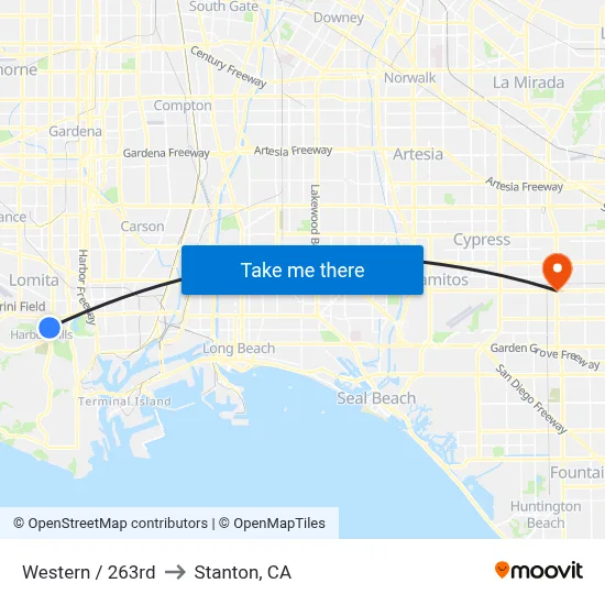Western / 263rd to Stanton, CA map