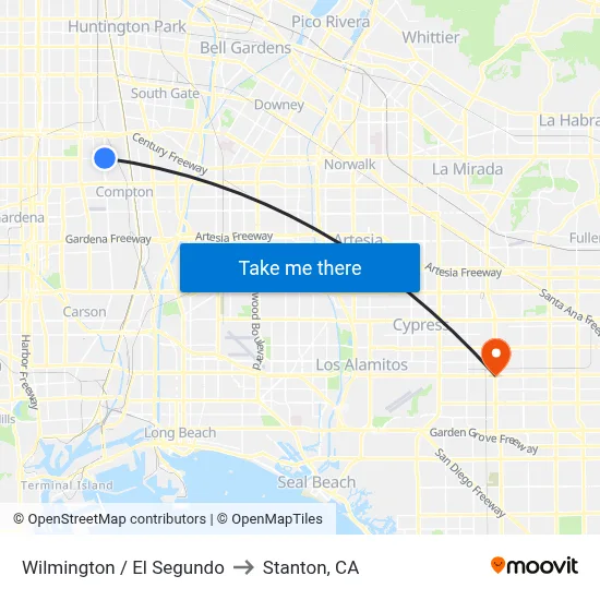 Wilmington / El Segundo to Stanton, CA map