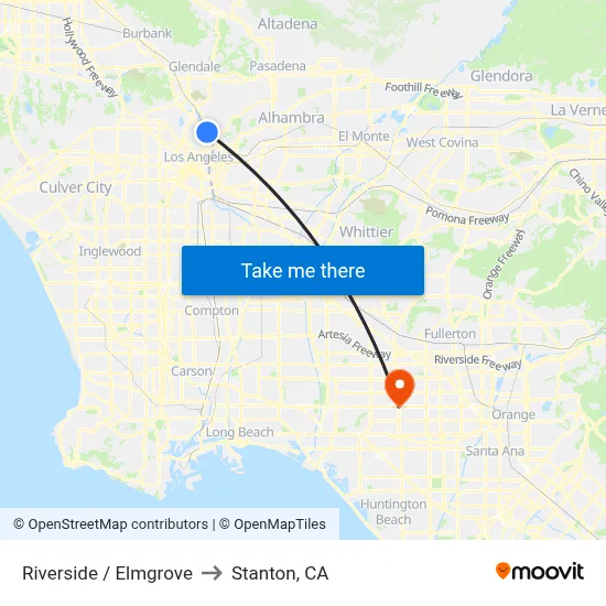 Riverside / Elmgrove to Stanton, CA map